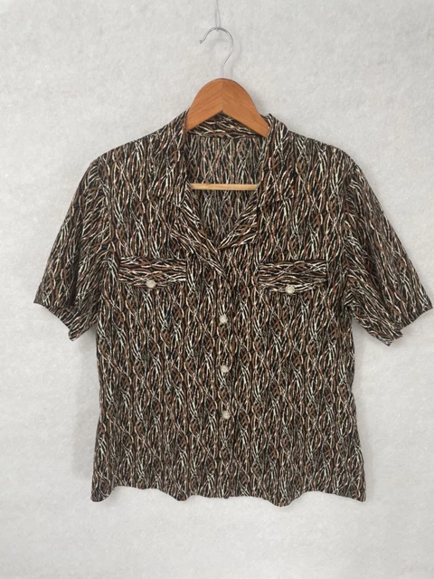 Camicia donna media vintage motivo marrone festival chic