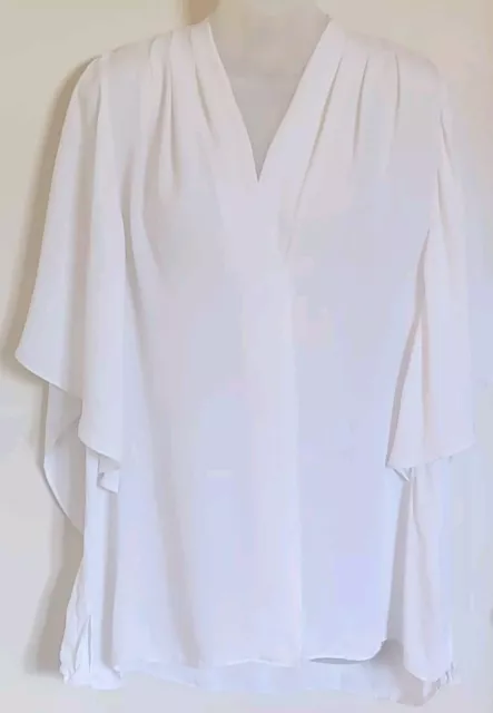 Kobi Halperin Women's White V-Neck Short Flutter Sleeve Silk Blouse Top Size XL