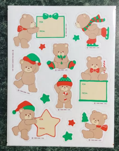 Vintage 1986 CHRISTMAS Winter Stickers Sheet Gift Tags To/From SANTA Teddy Bear