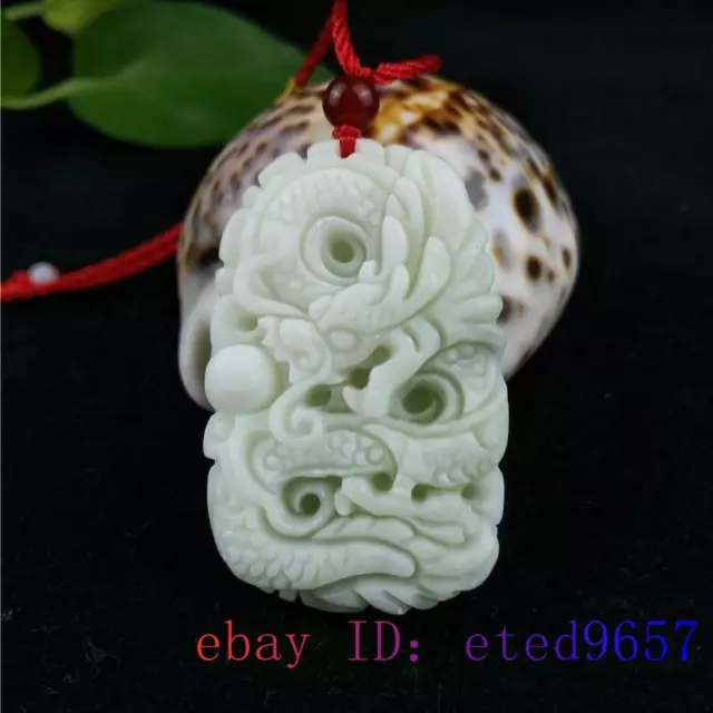 Jade Dragon Pendant Necklace Charm Natural White Amulet Gifts Carved Jewelry