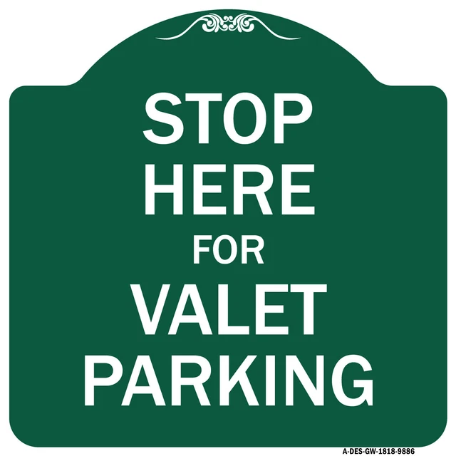 SignMission Designer Series - Stop Here For Valet Parking Green & White