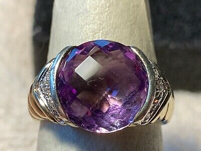 Vintage Sterling Silver 925 Ring with Large Amethyst and Clear Accents Size 6.75