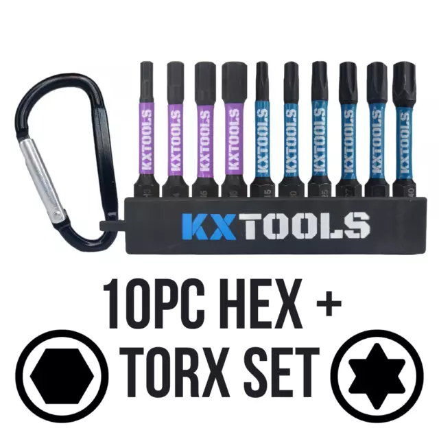 10 x 50mm Hex and Torx Mixed Impact Screwdriver Bit Set Driver Allen Key 1/4"