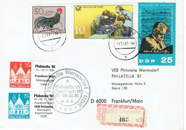 Brief DDR BRD PHILATELIA 81 Wermsdorf  Frankfurt Messe, Ankunftsstempel Rücks.