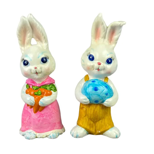 Set of 2 Handmade Easter Bunny Rabbit Figurines Made in Korea