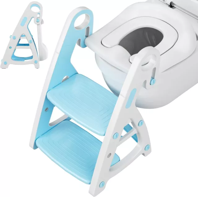 2 in1 mit Tritthocker Kinder WC Sitz Toilettensitz mit Treppe PU Gepolstert Toil