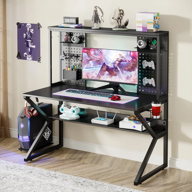 47" Computer Desk Gaming Desk w/ Storage Shelf, Study Writing Table Workstation