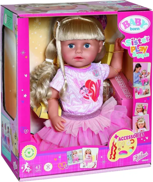 BABY Born Sister Play & Style Doll 43cm from Zapf Creation - Brand New / Boxed
