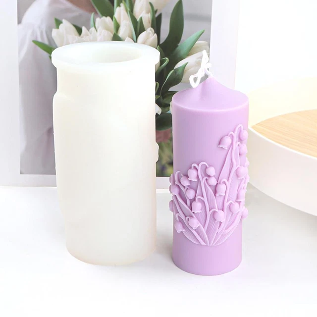 Molde cilíndrico de silicona tallado molde para velas hágalo usted mismo herramienta de decoración del hogar G6
