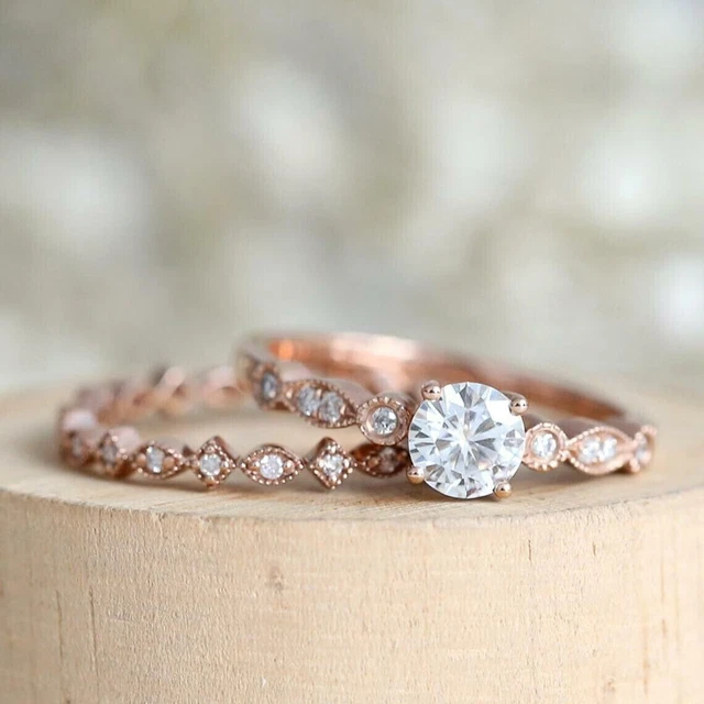 2.30Ct Round Cut Natural Moissanite Engagement Ring 14K Rose Gold Plated Silver
