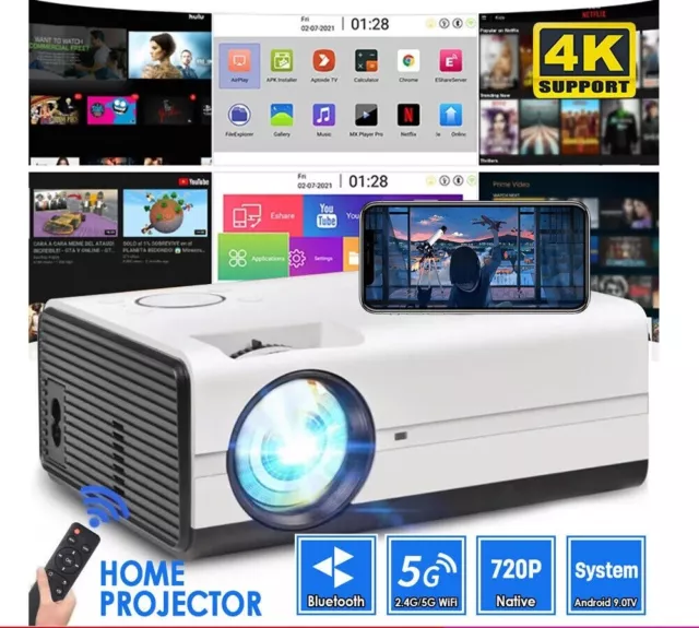 5G WiFi Bluetooth Android Projector 4K 1080P Support Outdoor Home Cinema HDMI AV
