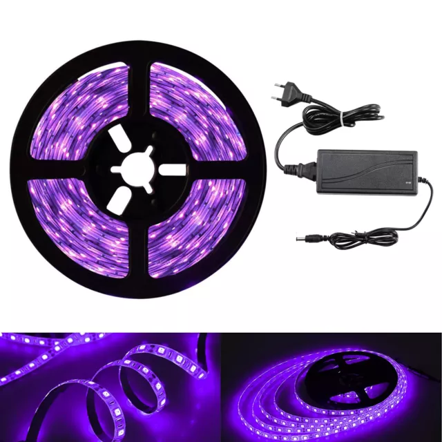 5M UV Schwarzlicht LED Streifen mit Netzteil UV LED Strip 300 LEDs Lichtband 12V