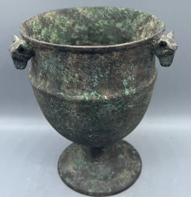 A Very Fine Ancient Old Roman Era Antique Bronze Wine Rython Pike With Animal He