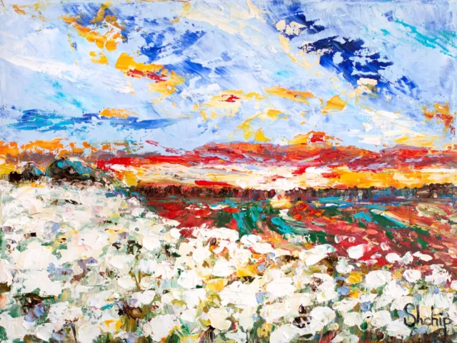 Oleo sobre lienzo. White Flowers Field