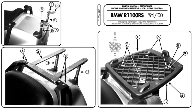 Portapacchi per Borse per Moto kappa K83 BMW R1100RS R1100RT Con Monokey Piastra
