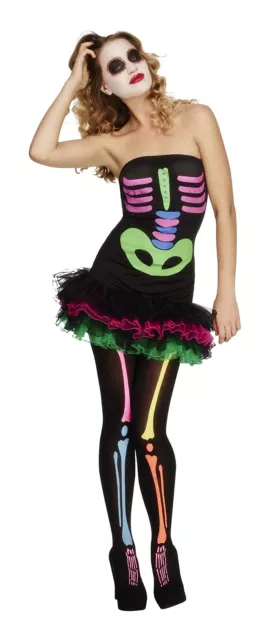 Fever Adult Women's Neon Skeleton Costume, Tutu Dress Neon Print and Detachable