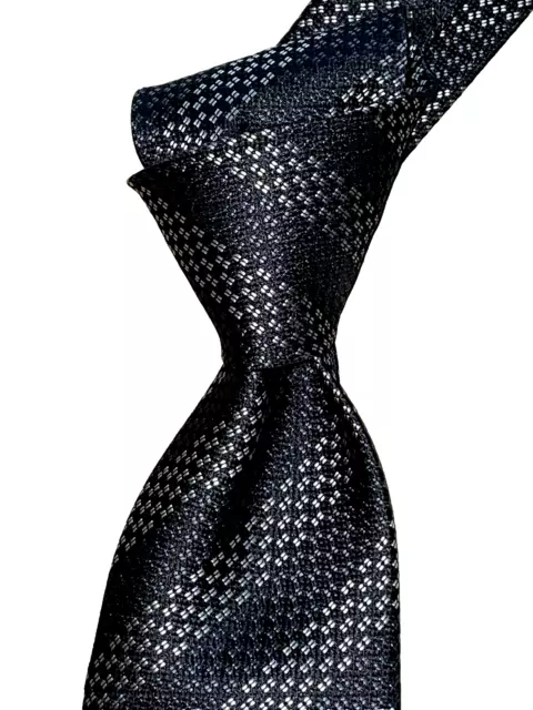 $270 NWT TOM FORD Black w/White stitch stripes men's 3.6" woven Silk necktie