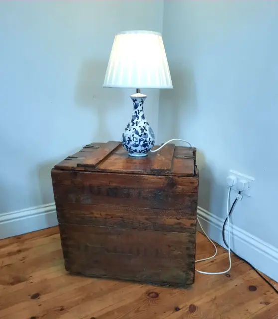 Old Antique Pine Chest, Vintage Wooden Storage Trunk Huntley & Palmers Reading