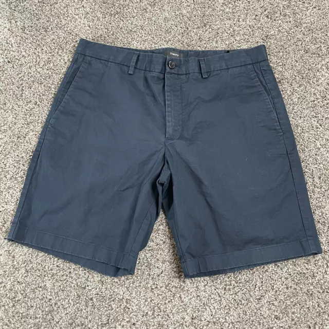 Theory Shorts Mens 34 Blue Chino Casual Zaine Soft Sateen Flat Front Cotton 34x8