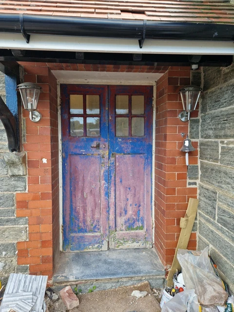 Pair of Victorian School French doors Glazed Georgian 1908 Double Antique Doors