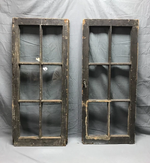 Pair Antique 6 Lite Casement Windows 17x39 Shabby Cabinet Chic Old VTG 1824-22B 8