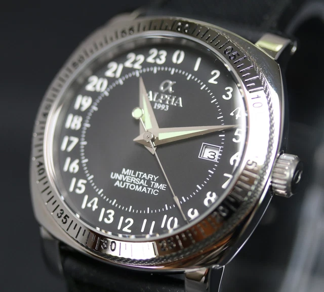 ALPHA MILITARY UNIVERSAL Time Automatic Watch Brand New PNR 24HR