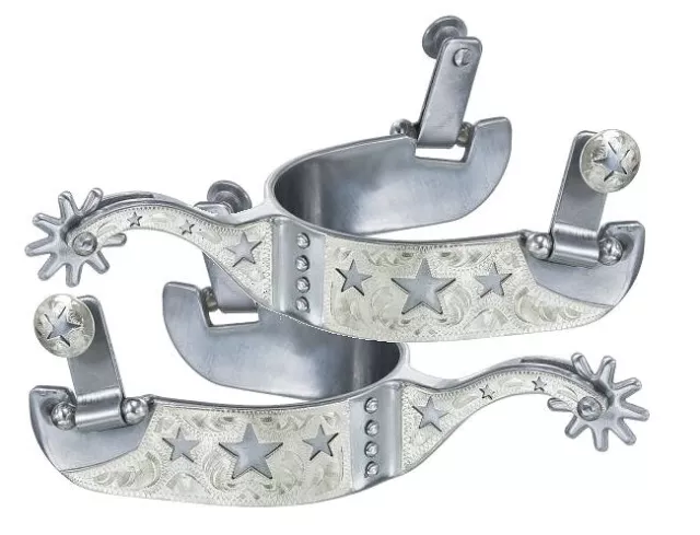 Western Spurs - Sweet Iron Stainless Steel - Silver Engraved Bands - Stars