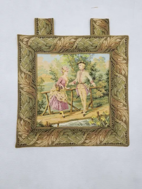 Vintage French Couple Scene Wall Hanging Tapestry 34x33cm