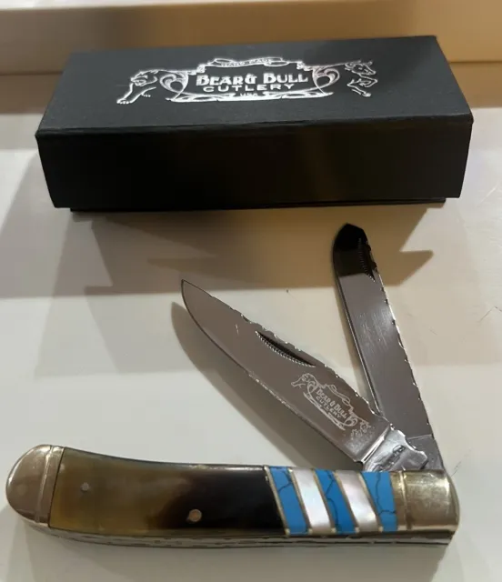 Bear & Bull Cutlery Premier Edition 2 Blade Folding Knife Turquoise Handmade