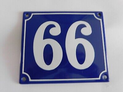 Old French Blue Enamel Porcelain Metal House Door Number Street Sign / Plate 66