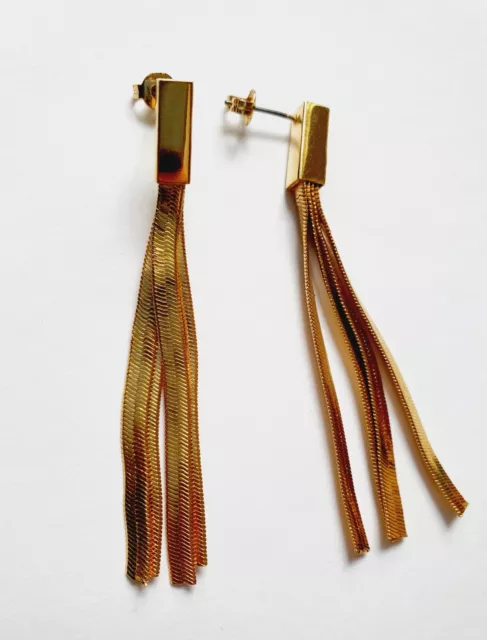 LONG DANGLE FRINGE EARRINGS gold tone metal