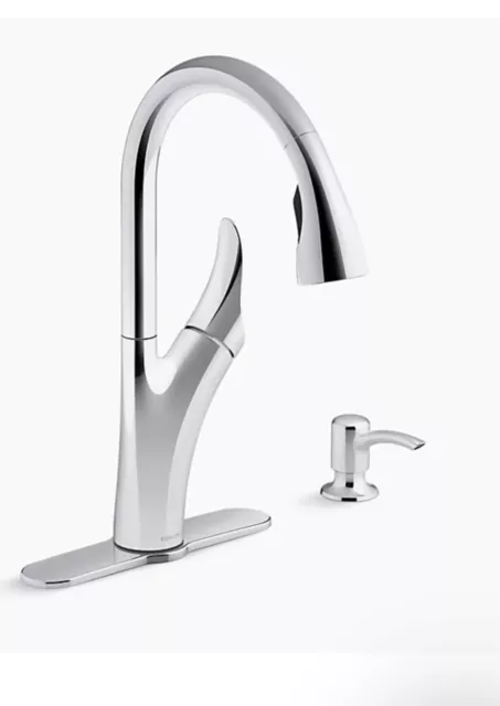 Kohler Touchless Pull-Down Kitchen Faucet With Soap Dispenser, Chrome 100% NEW