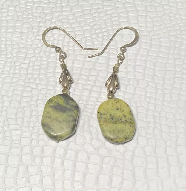 STERLINGSILBER hängende Ohrringe grün JASPER BOHO CHIC 925 Haken