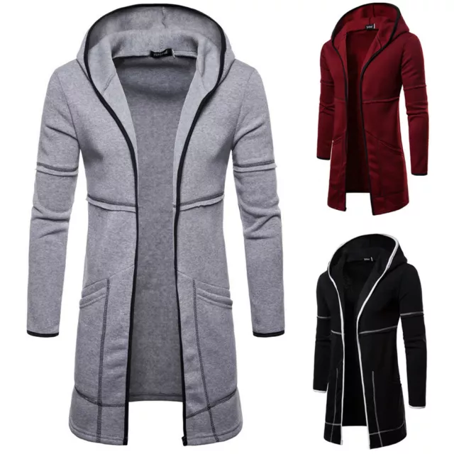 Fashion Mens Hooded Warm Trench Coat Jacket Cardigan Long Sleeve Outwear Blouse 2