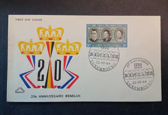 Sobre Primer Dia Fdc Luxemburgo 1964 Xx Aniversario Benelux