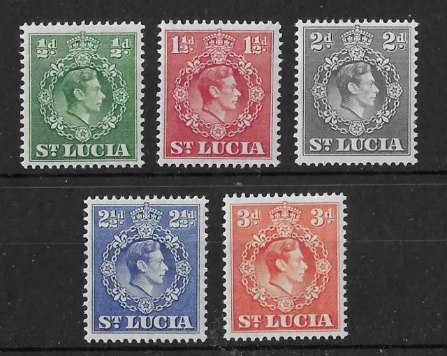 St Lucia 1938 Definitives - Scarcer Perfs Mint Cat£26 (5v)