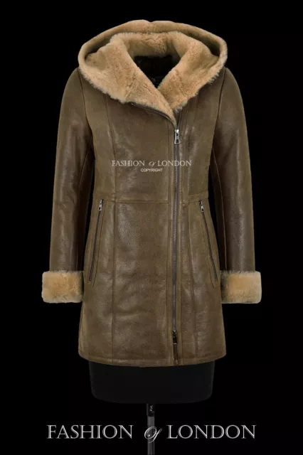 Ladies B3 Flying Sheepskin Shearling Jacket Antique Rust Beige Fur Hooded  NV 39