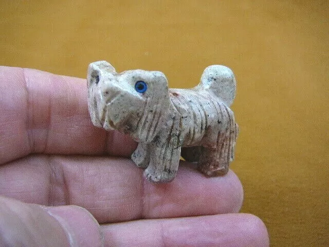 (Y-DOG-LL-9) gray red Lhasa Apso DOG small stone carving SOAPSTONE lap puppy
