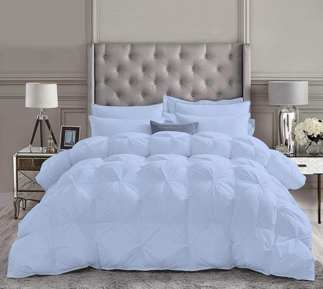 3PC Pinch Plissé Couette 800 TC 500 GSM 100% Coton Égyptien Queen Blue Solid