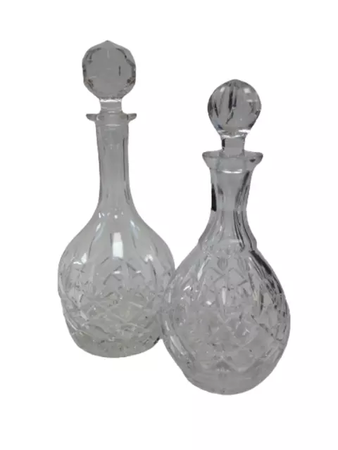 Lead Crystal Decanters x 2 Crystal Free Standing Unique Whisky And Brandy