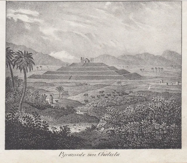 México Cholula Original Litografía Völkergalerie 1840