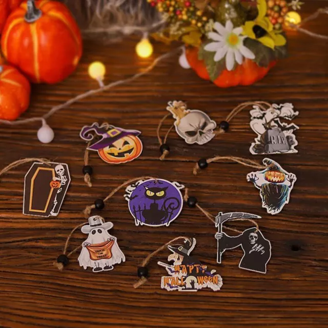 Accessoires arbre d'Halloween pendentifs suspendus en bois citrouille et formes