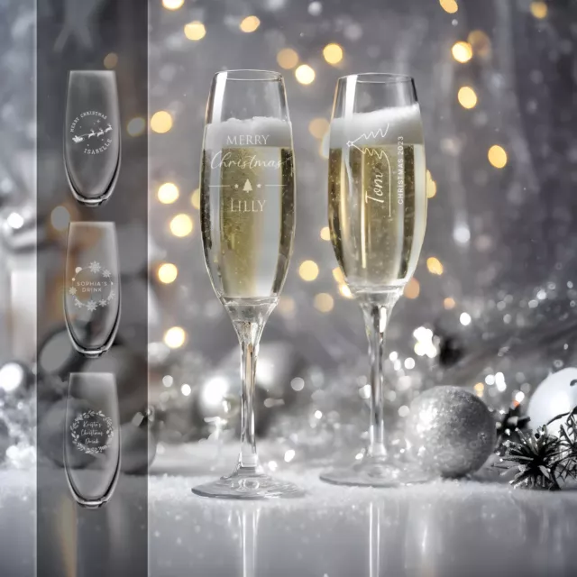 Personalised Champagne Glass Prosecco Flute Engraved Christmas Glass Gift Idea