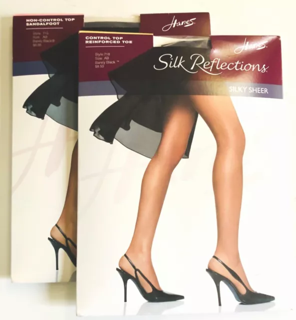 Lot Of 2 New Hanes Silk Reflections Silky Sheer Pantyhose Variety Sz:ab,Ef