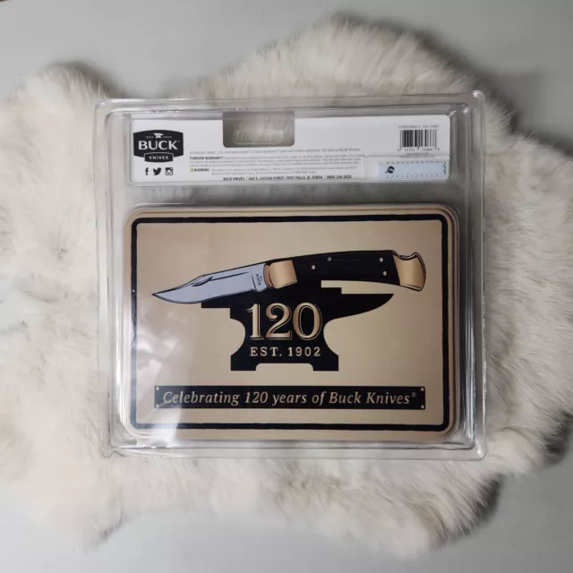 Buck Knives 110 Folding Hunter with Coin, 120th Anniversary Knife Tin (NIB) 2
