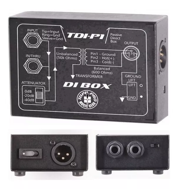 New Topp Pro TDI-P1 | Passive XLR to 1/4 Direct DI Box with Ground Lift | Value!