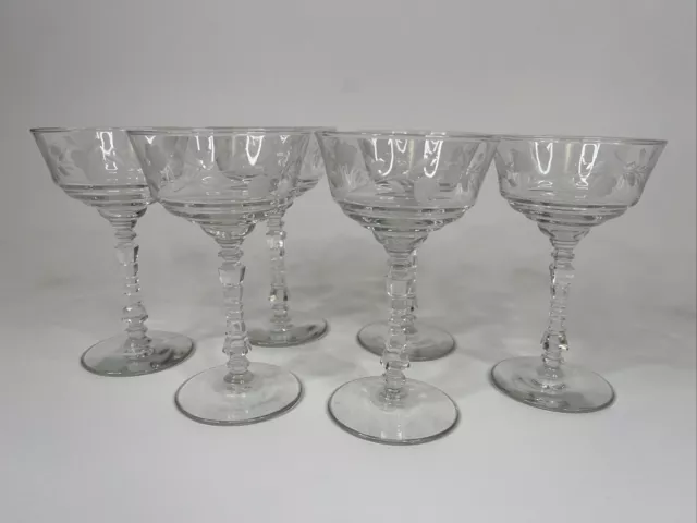 Rock Sharpe 3005-16 Liquor Cocktail Cut Floral Bowl Stem USA bfe3109 - Set of 6