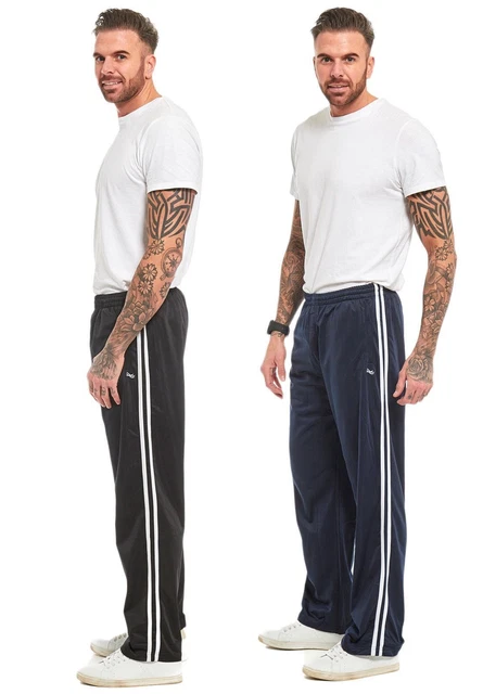 Mens Tracksuit Bottoms Silky Joggers Jogging Striped Gym Sports Pants Trousers