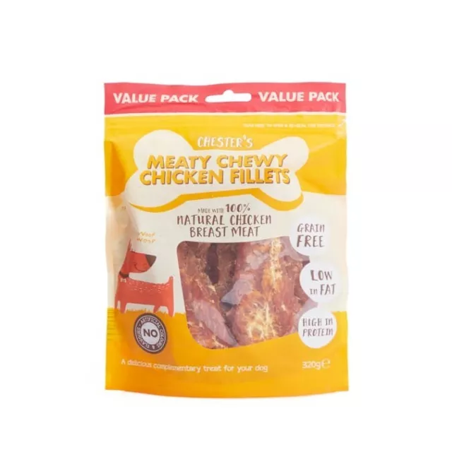 Chester's Meaty Chewy Chicken Fillets 320g Grain Free Dog Food UK