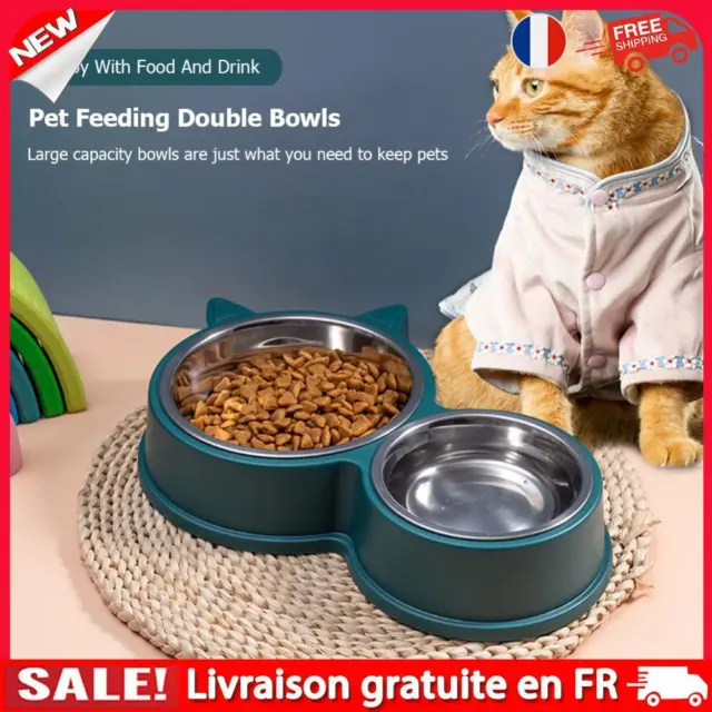 2 in 1 Cat Feeder Anti Slip Stainless Steel Cat Food Bowls Cute Ear Pet Supplies